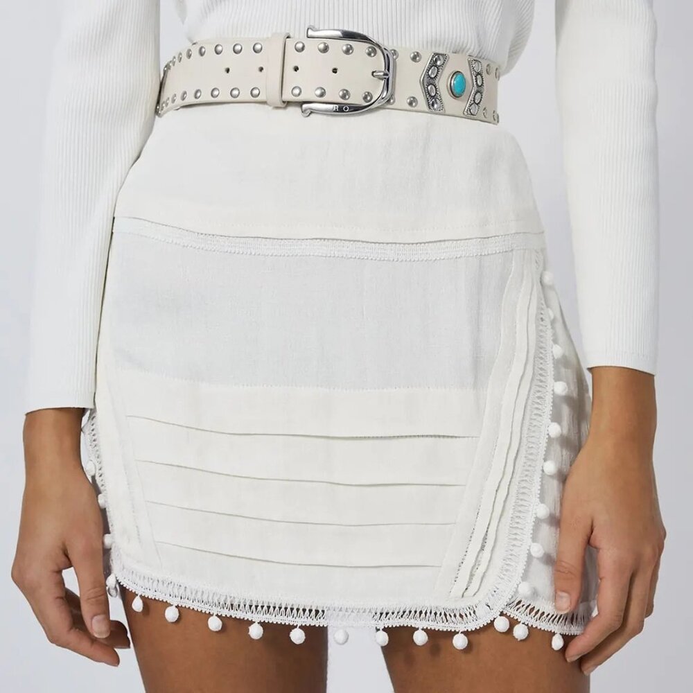 IRO Paris Vadot Studded Embellished Leather Belt White Size 70 NWT